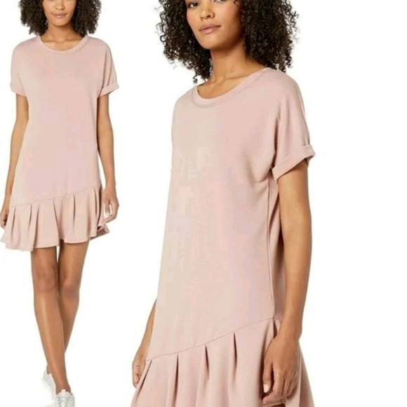 SAM EDELMAN Tiered Ruffle Short Sleeve Asymmetrical Mini Dress Dusty Ros… - Picture 1 of 8